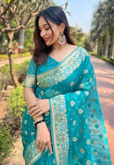 Organza Floral Zari Woven Saree